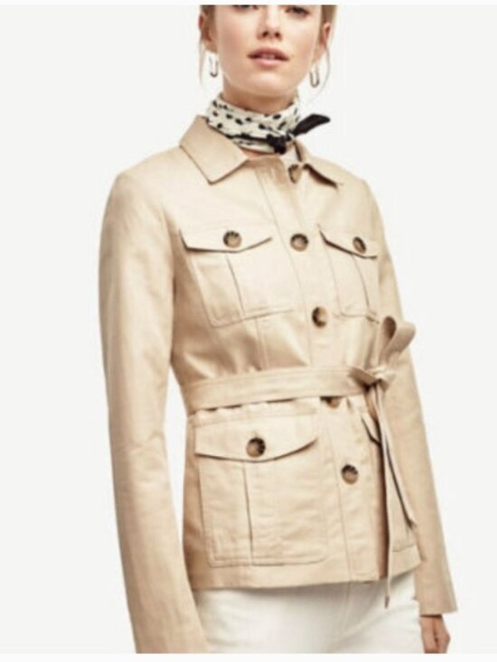 Ann Taylor Jackets & Blazers - Ann Taylor Lined Safari Utility Jacket Beige/Tan/Creme Linen Cotton Size 8